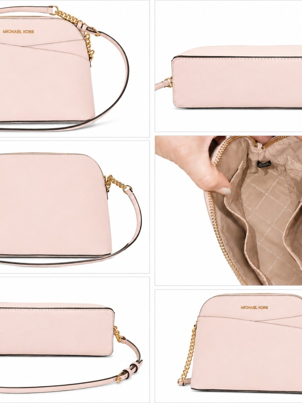 Michael Kors Blush Pink Leather Dome Crossbody with Gold Chain
